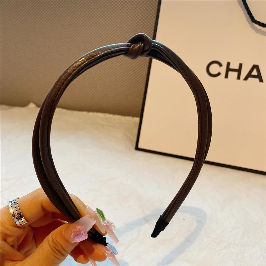 Vintage Knotted Thin Leather Solid Color Headband Simple Temperament Elegant Hair Band Hair Hoop Hair Accessories