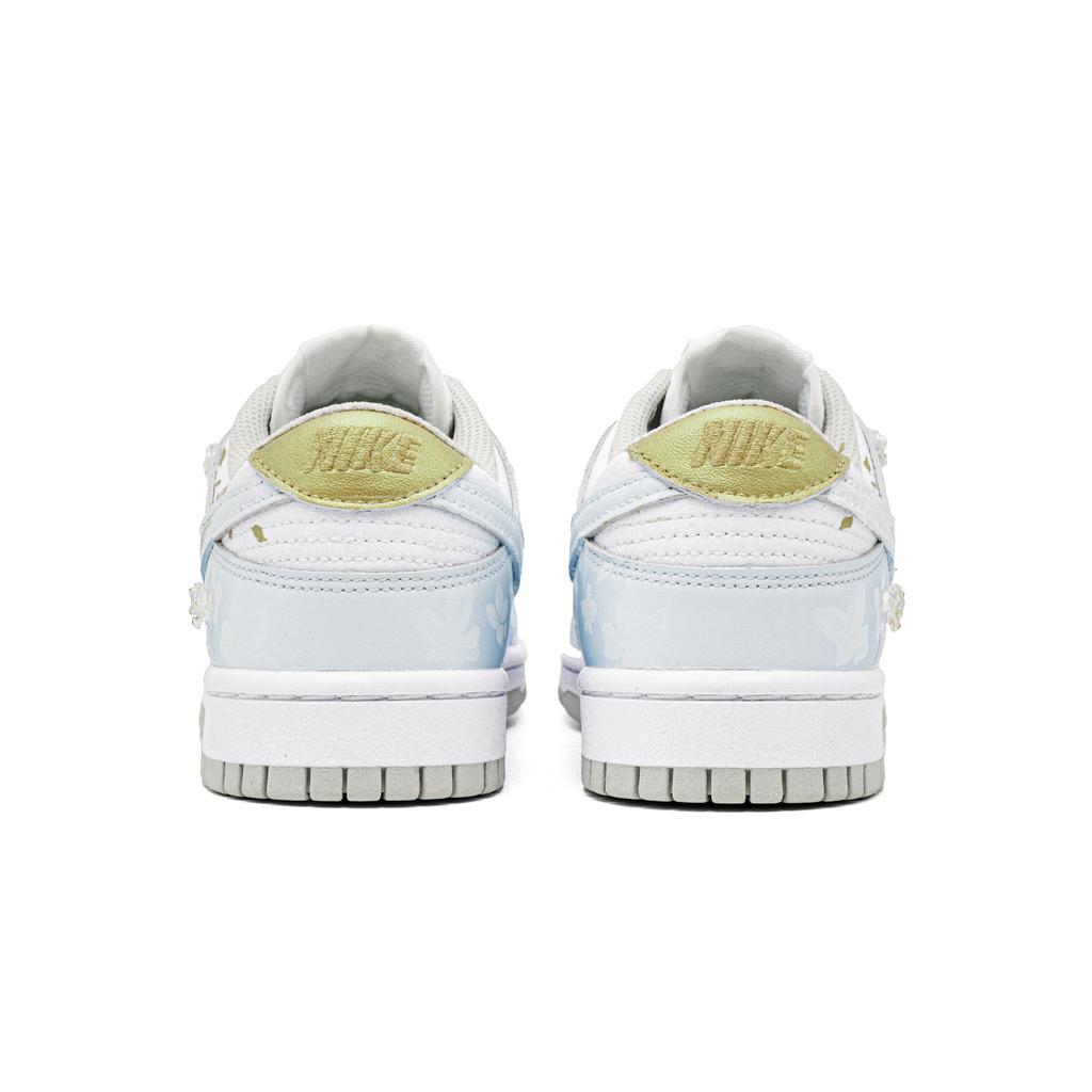 Nike Dunk Fortune Love, Footprint Innovation Leather Abrasion Resistant Low Top Skateboard Shoes Unisex White Blue Gold DD1503-103(Team726-)