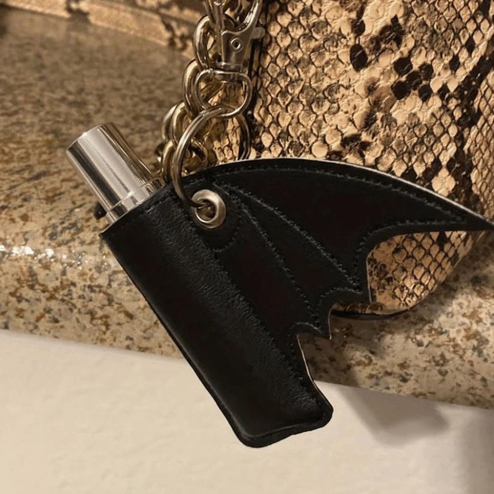 PU Leather Keychain Accessory Black Wing Design Gothic Lipstick Holder Music Festival