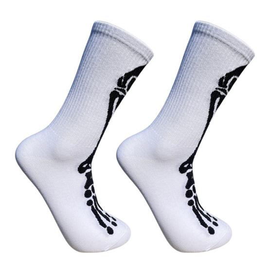 1 Pair Halloween Socks Spider Wet Skull Skeleton Print Color Matching High Elasticity Anti-slip Unisex Sport Sweat-Absorbent Basketball Long Stockings