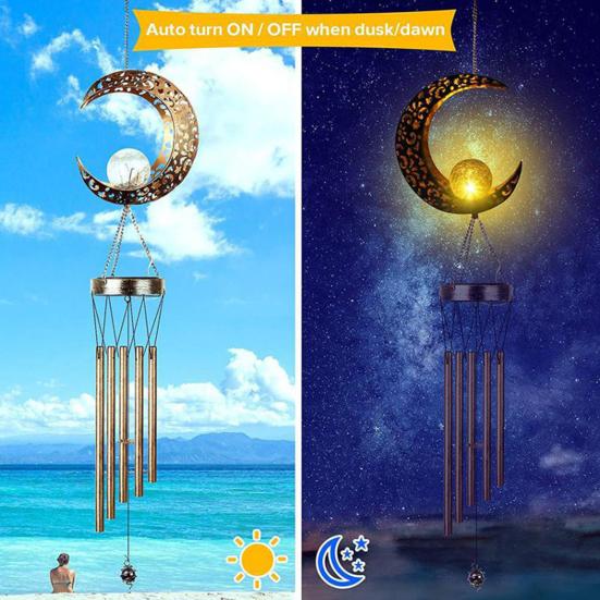 Solar Wind Chime for Outside Metal Waterproof Sun Moon Star Hanging Wind Chime