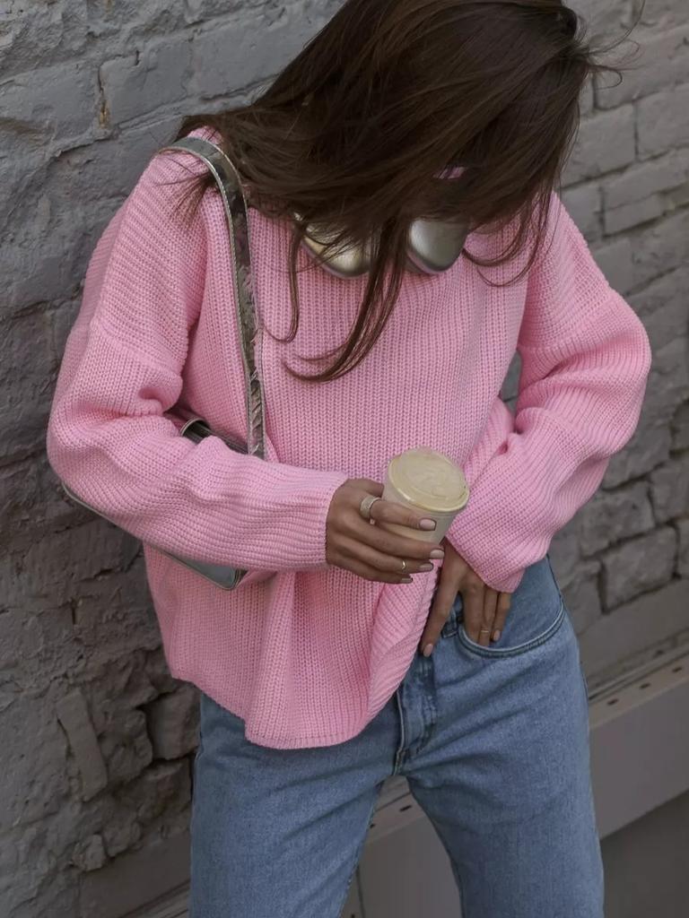 Spring Fashion Round Neck Loose Sweater Knitted Top For Women
