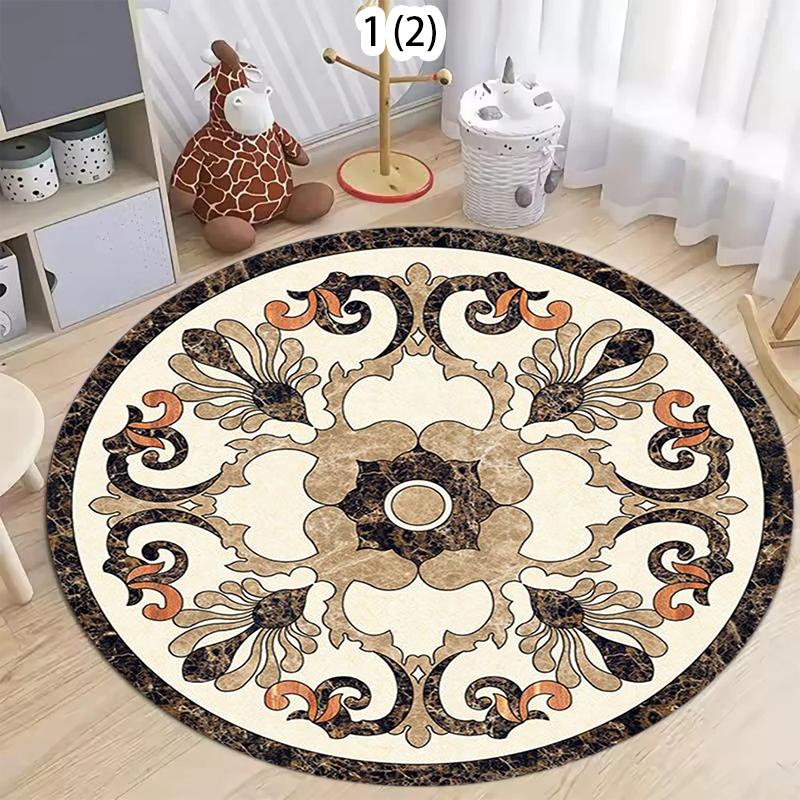

Round Rug with Ornate Marble Medallion Patterns and Classic Floral for Elegant Traditional Living Room Bedroom and Home Decor 80cm x 80cm