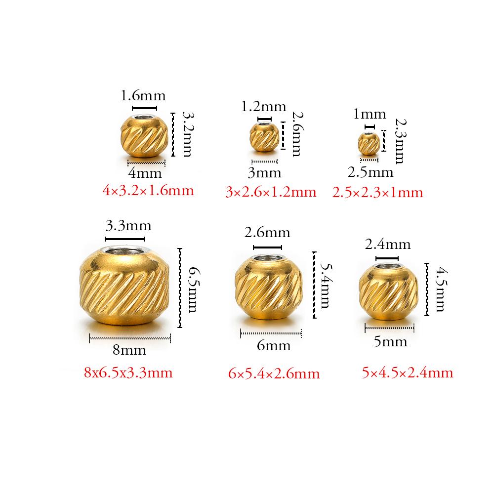 50pcs Stainless Steel Beads 18k Gold Color 4mm 6mm 8mm Ridged Cyclinder Tube Spacer Loose Beads for Jewelry Making DIY Findings