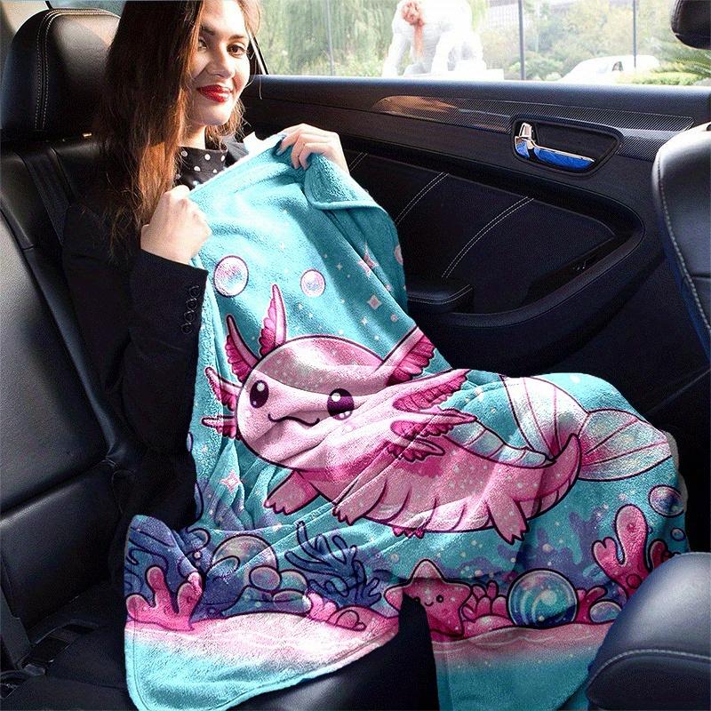 1pc Cute Axolot Printing Lightweight Flannel Blanket, Comfortable and Warm Blanket, for Camping Sofa Bed and Couch Office, Suitable for Gift