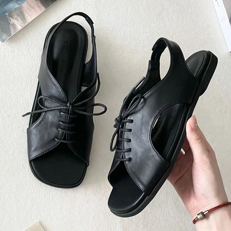 Fashion Retro Roman Style Flat Sandals Women Brown Faux Suede Lace Up Designer Shoes Comfort Open Toe Soft Sole Beach Shoe Zapatos Mujer