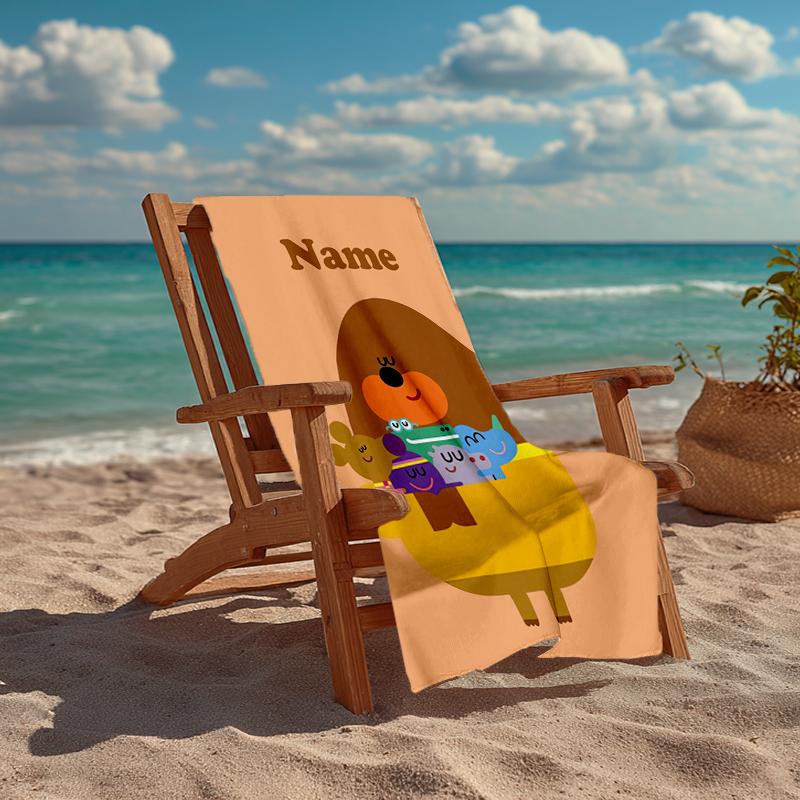 Custom Name Ultra-Soft Beach Towel with Hey Duggee Theme,Ideal for Pool - Camping, Diving - Perfect Travel Essential, Vibrant Beach Towel.