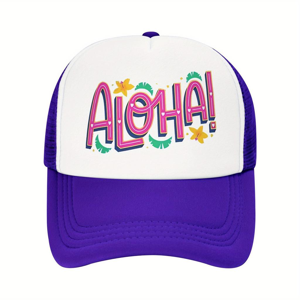 Aloha Print Trucker Hat Polyester Mesh Breathable Casual Sun Protection Baseball Cap for Adults