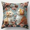 Cute Kittens  Flowers With Butterflies Pillow Pattern Cushion Cover Suitable For Sofa Bedroom Car Pillow Cover