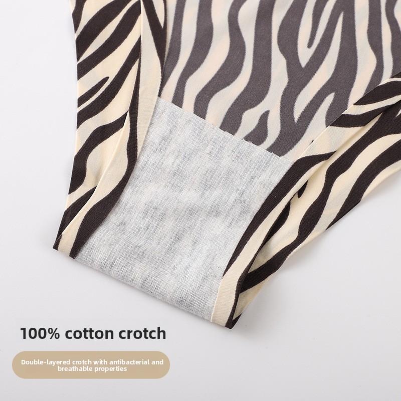 Female Summer Sexy Animal Print A Piece of Ice Silk No Trace Breathable Waist Thong Underwear
