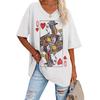 Fazortev Dam Oversized Drottning av Hjärter Grafiska T-shirts Casual V-ringning Kortärmad Sommar Lös T-shirt Tunika Toppar