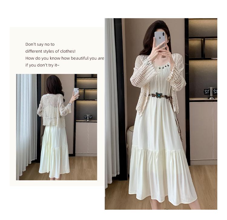 Lace-Up Backless Salt-Based Design Long Dress - Sweet Two-Piece Set for Women