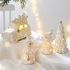 Ceramic Snowman Car Christmas Tree Figurine LED Lighted Cutout Ornament for Table Shelf Decors Compacts Holiday Gift