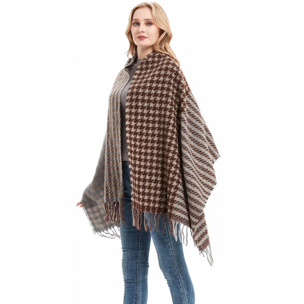 Høst vinterskjerf Brunt Houndstooth skjerf for kvinner dusk sjal