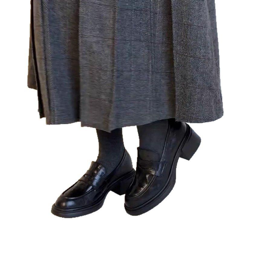 Sheepskin version~ New retro thick-heeled loafers, women's one-pedal round-headed single shoes, genuine leather commuting lazy small leather shoes