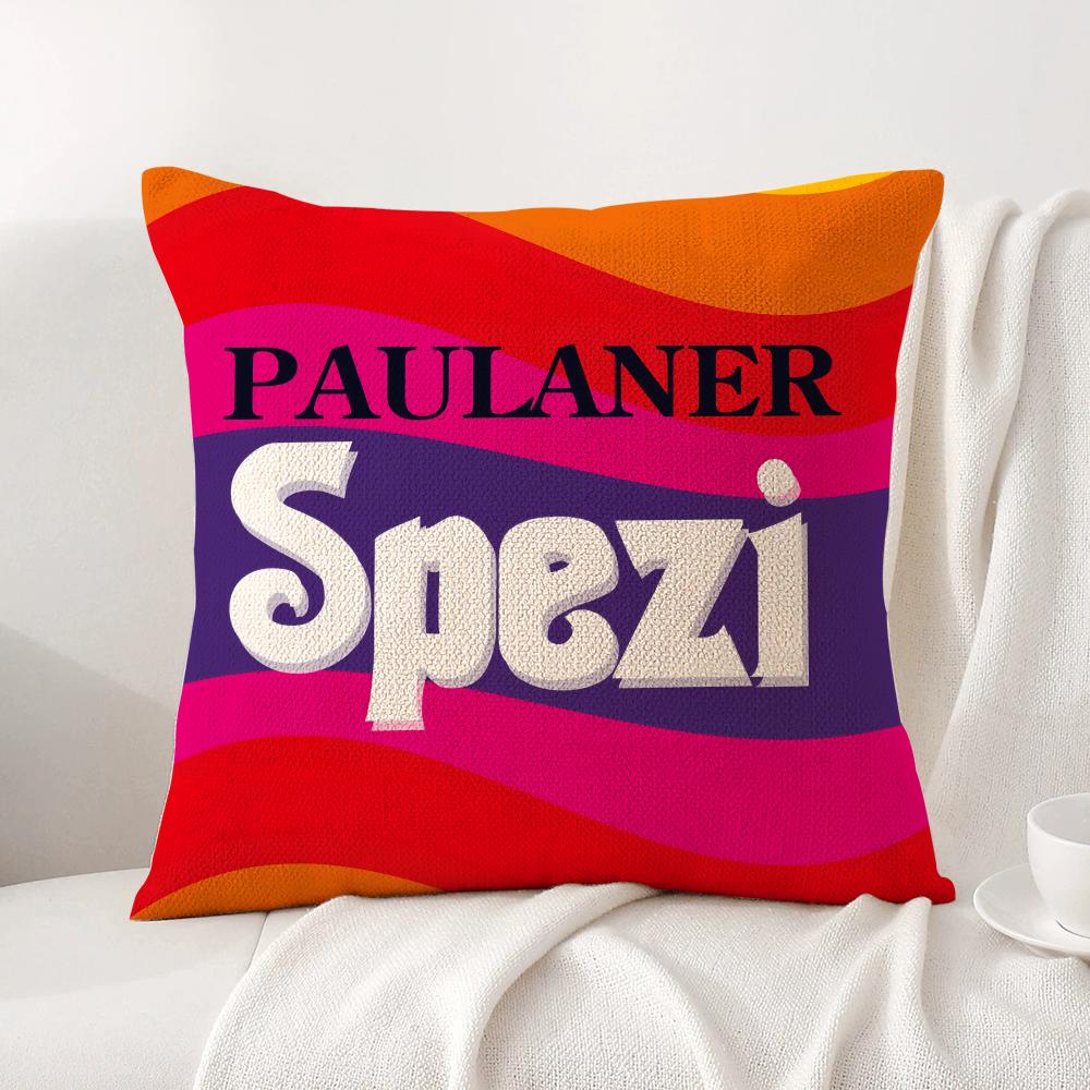 P-Paulaner Spezi Logo Cushion Cover Summer Coolness Linen Fabric Double-Sided Printing Pillow Case Sofa Home Decor Gift