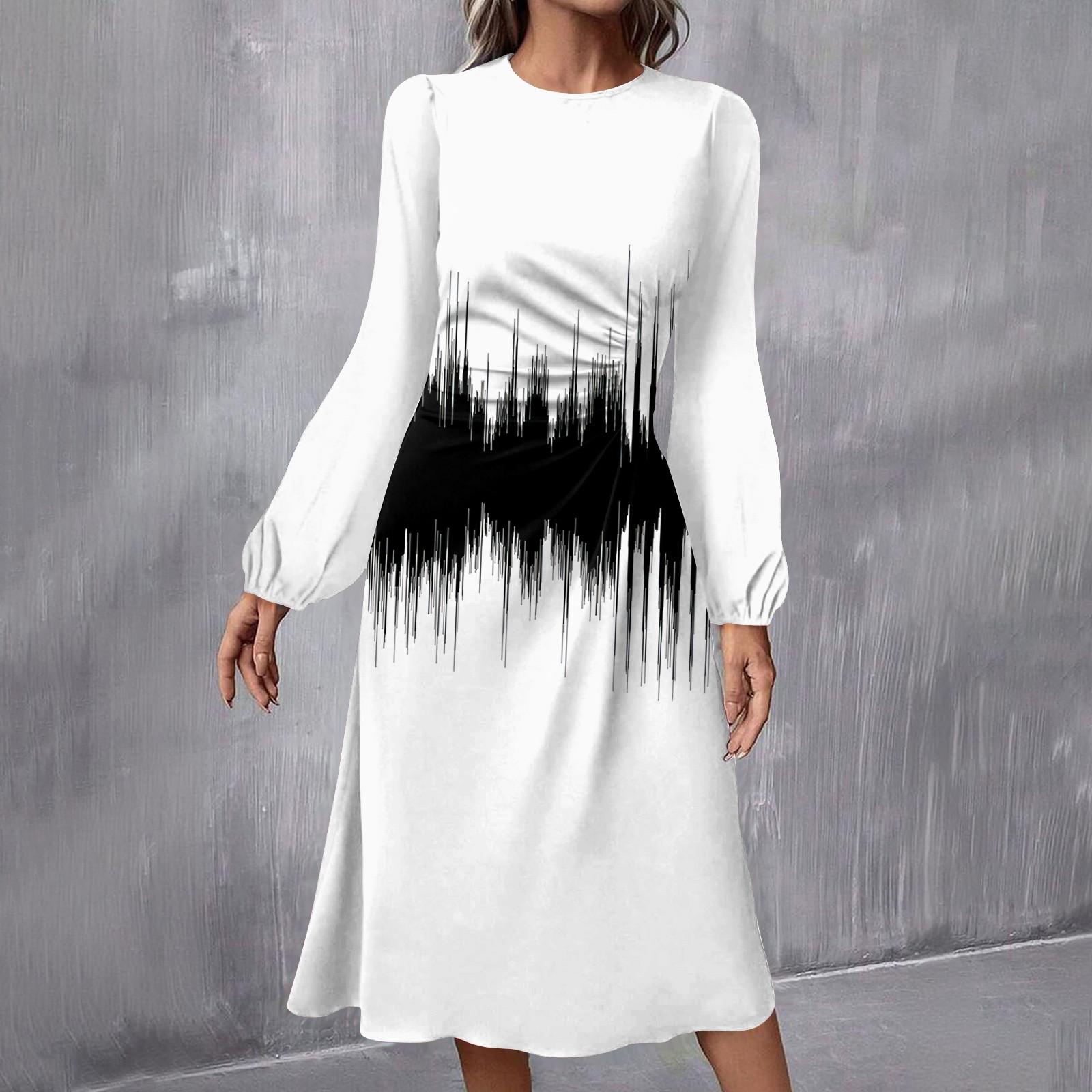 

Женское модное повседневное платье миди с круглым вырезом и длинными рукавами XL белый