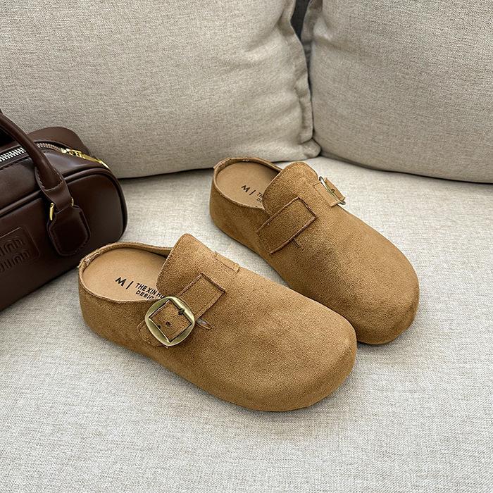 Mattiertes Leder Großkopf Boken Hausschuhe Damen 2025 Herbst neu kleine dicke Sohle erhöhend Einzelne Schuhe Außenhausschuhe