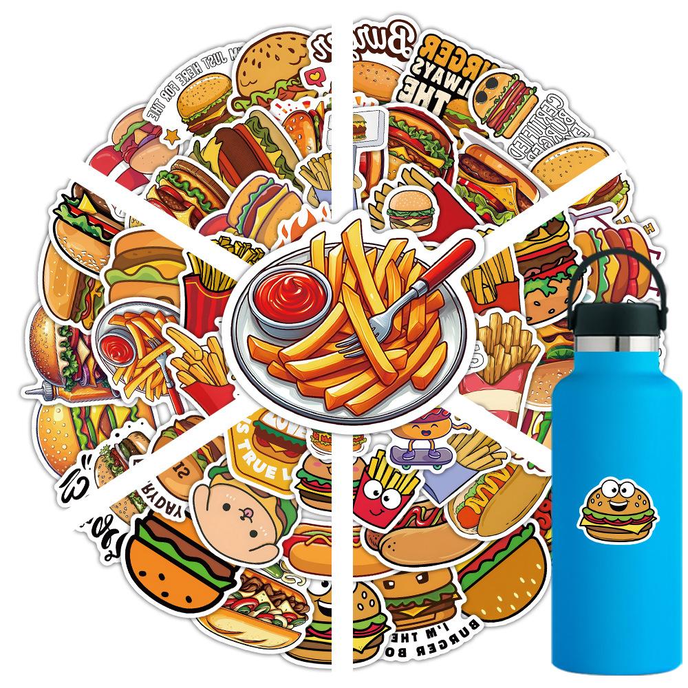 1050Pcs Burger Fries Cartoon Doodle Fashion Personalized Decoration Mobile Phone Waterproof Sticker Kids Toy