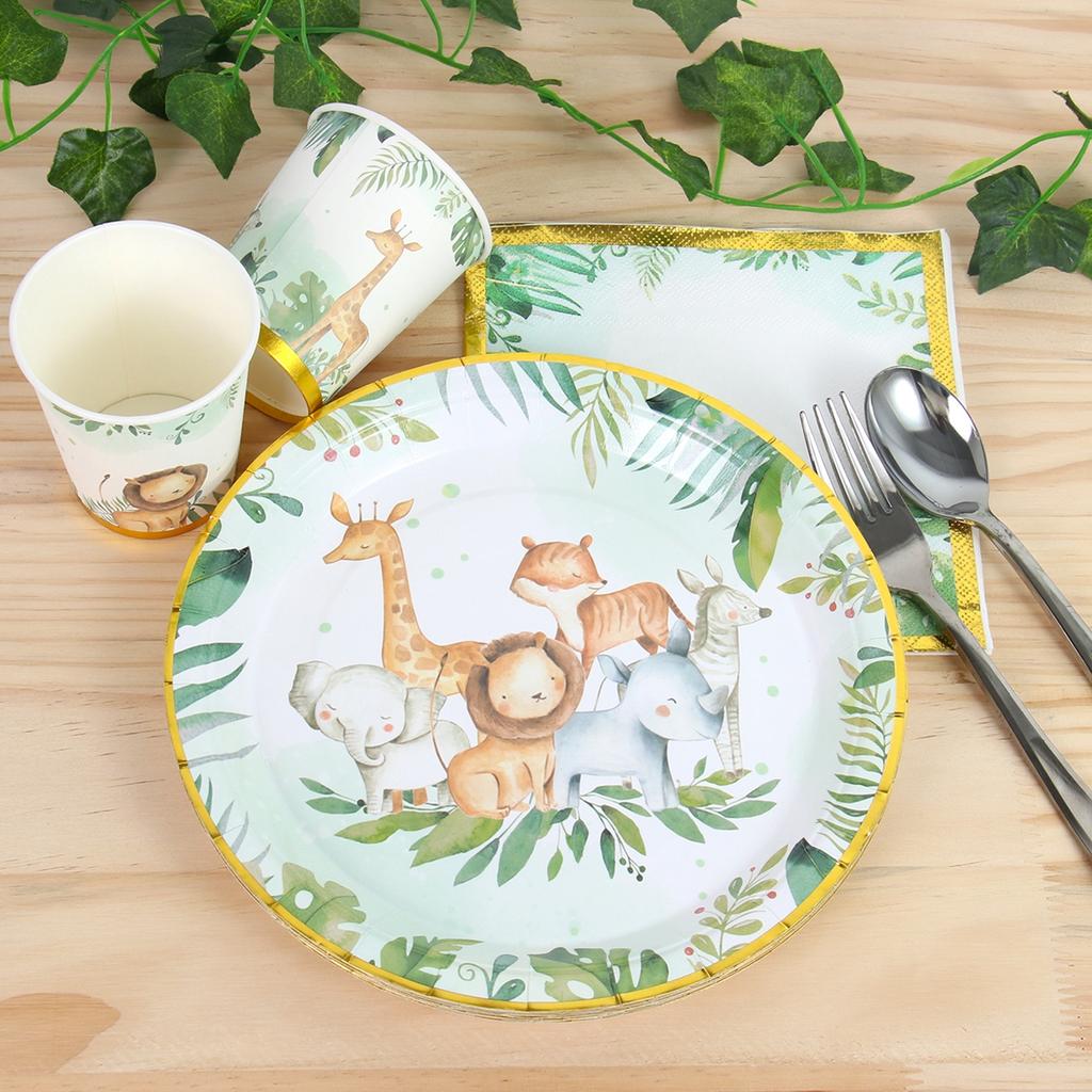 Jungle Animal Supplies Tableware Happy Birthday Party Decorations Kids Boy Jungle Safari Theme Party Decor Green Forest Woodland