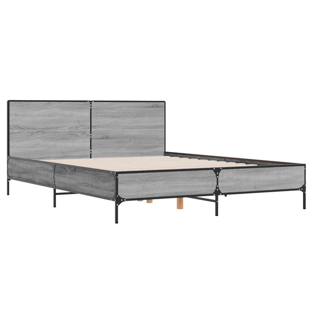 Bed Frame Grey Sonoma 160 x 200 cm Particleboard and Metal