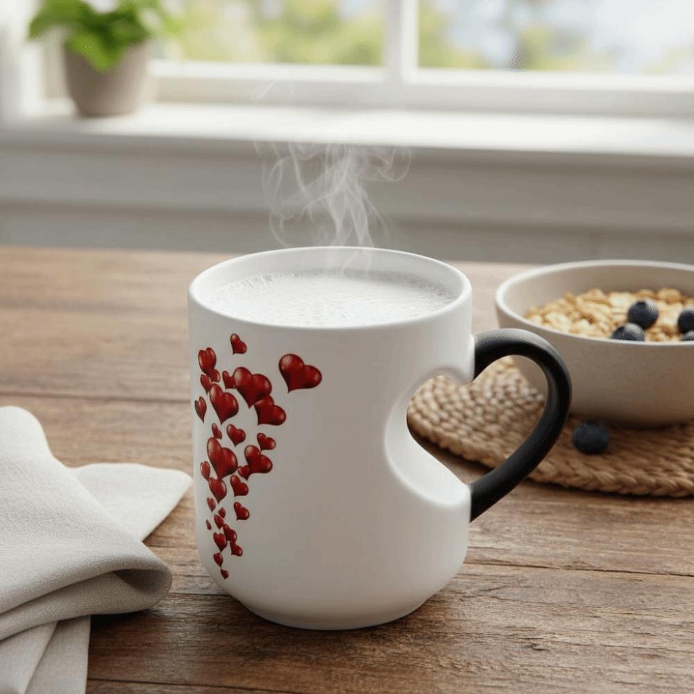 Ceramic Material Heart-Shaped Mug Red Hearts Pattern Thermochromic Mug Color Changing Cup  Home Use
