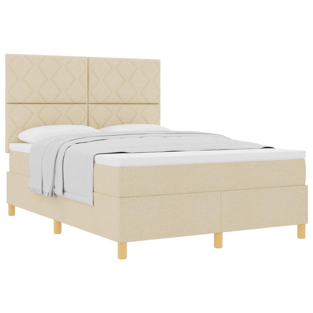 Box Spring Bed with Headboard Cream 160 x 200 cm Fabric