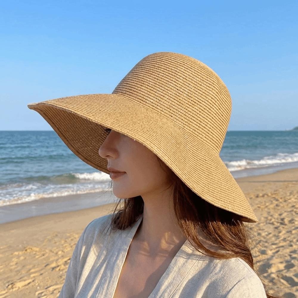 Simple Wide Brim Straw Hat Breathable Women's Sun Visor Hats Weave Bucket Hat  Travel Holiday