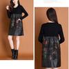 Autumn Winter Women's Sweater Dress Knitted Patchwork PU Leather A-Line Dress Plus Size Knitted Dress