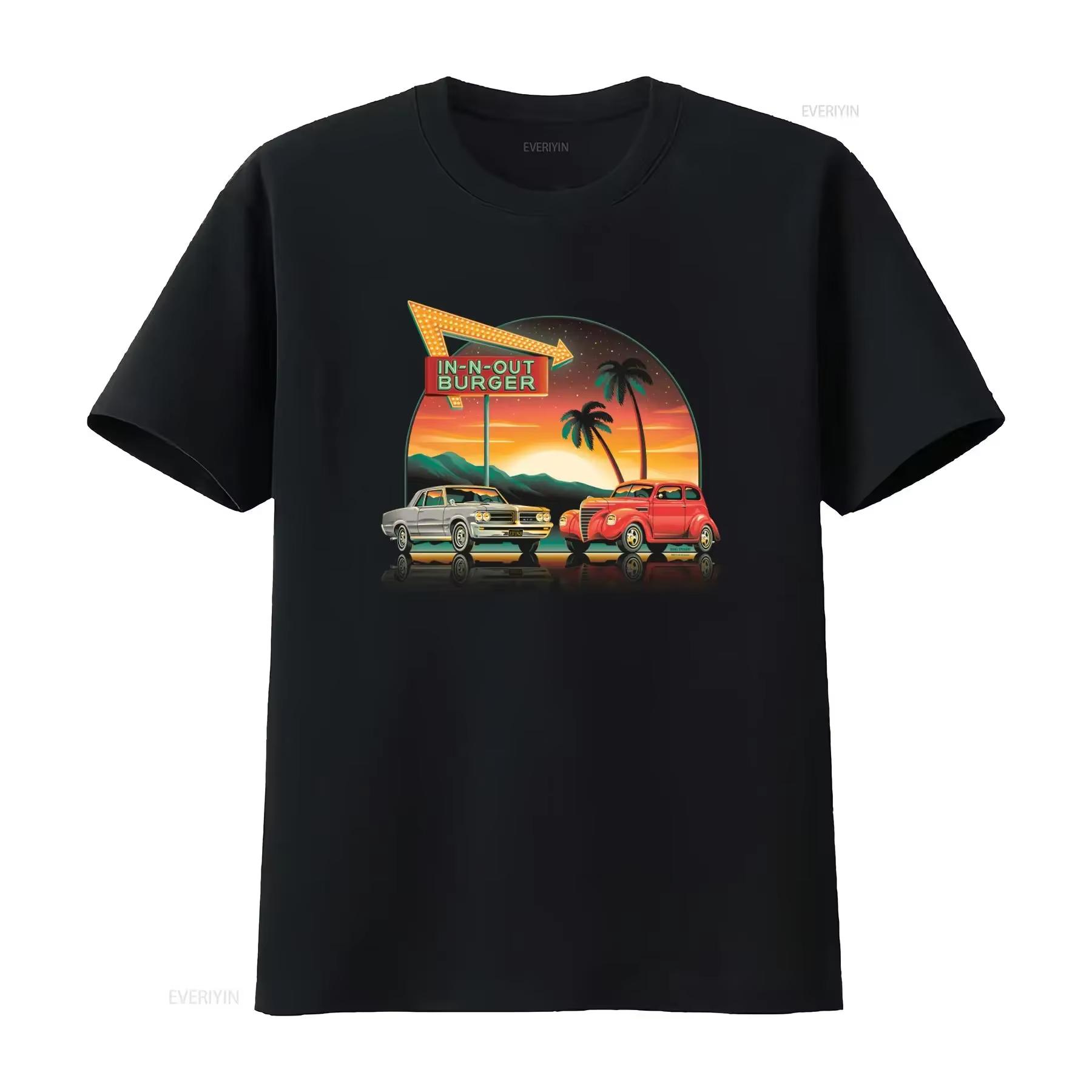 In N Out Burger Retro California Fast Food T Shirt Medium Vintage Car Palm Tree Design vintage Washed streetwear S