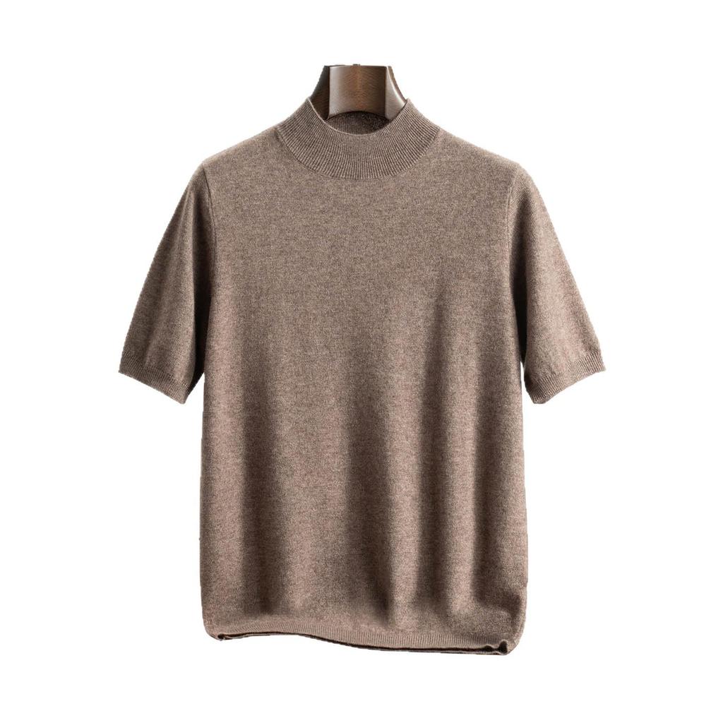 Men's Loose Fit Casmere Knit Half-High Neck Short Sleeve Pullover
