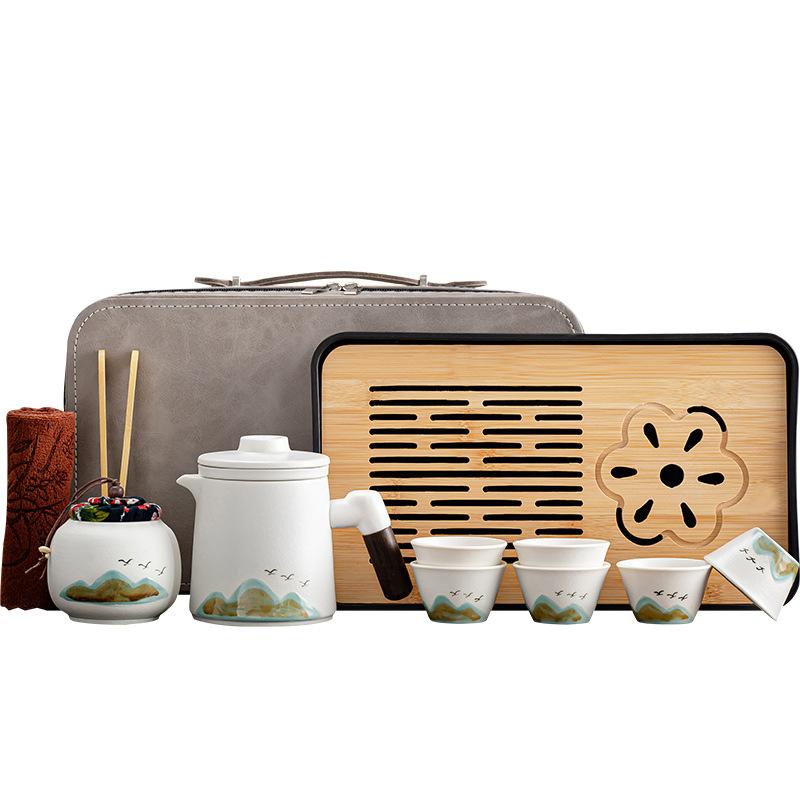 Light Luxury Retro Set Coarse Pottery Qingshan Flying Bird Office Kuaike Outdoor Travel Tea Set Portable Set Enterprise