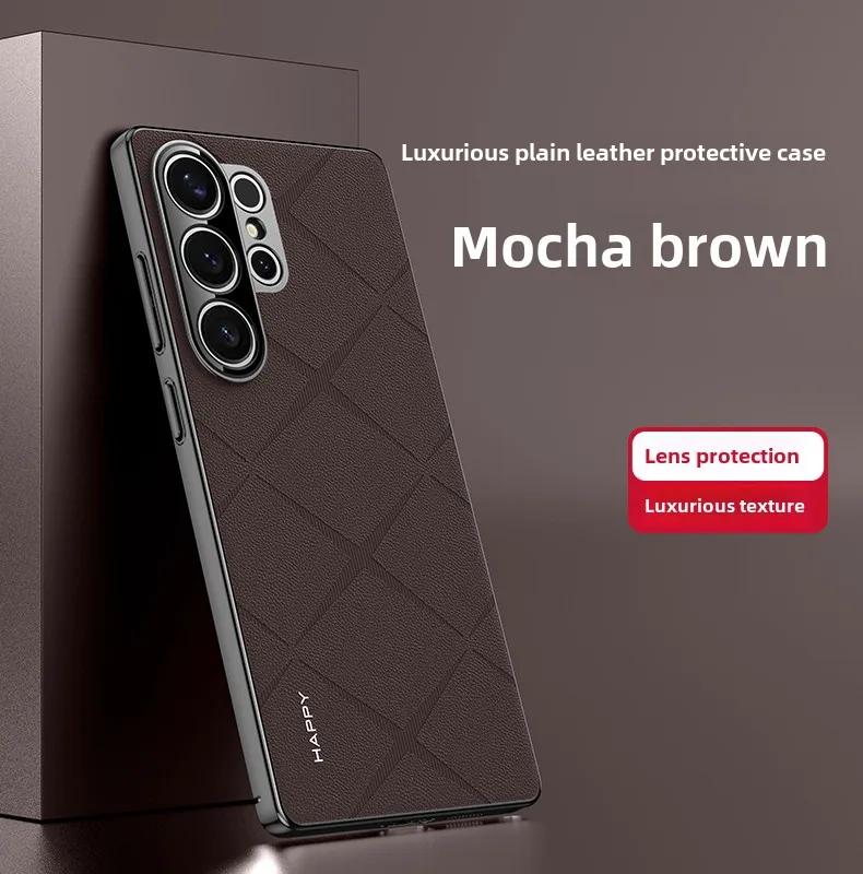 PU Kůže Galvanizovaný Nárazník Luxusní Vintage Pouzdro na Telefon Pro Samsung Galaxy S25 Ultra S24+ Plus Nárazuvzdorný Ochranný Kryt