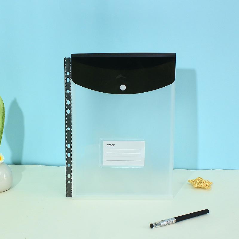 11-Hole 3D A4 Transparent Snap-Button File Bag with Card Holder - Colorful Student Document Organizer
