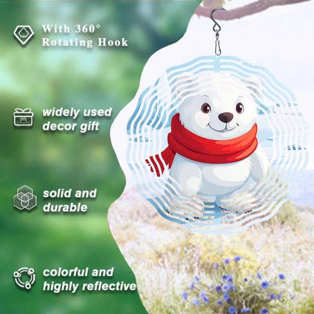 Classic Glacier Polar Bear Hanging Wind Chime 3D Kinetic Outdoor Decor for Garden Perfect Gift for Women Mom Grandma Wife Durable Bright Colors