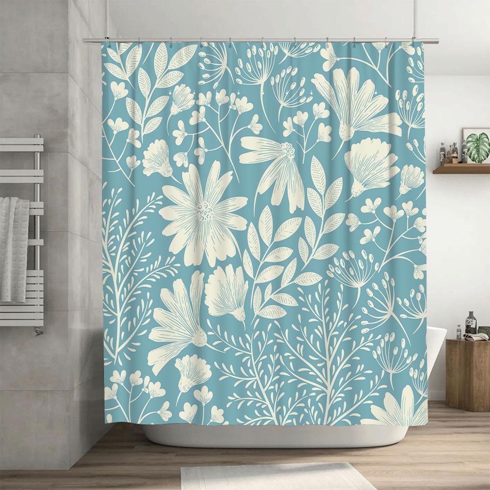 Vintage Blue White Flower Decorative Shower Curtain for Bathroom Home Decoration Waterproof Removable Modern Design