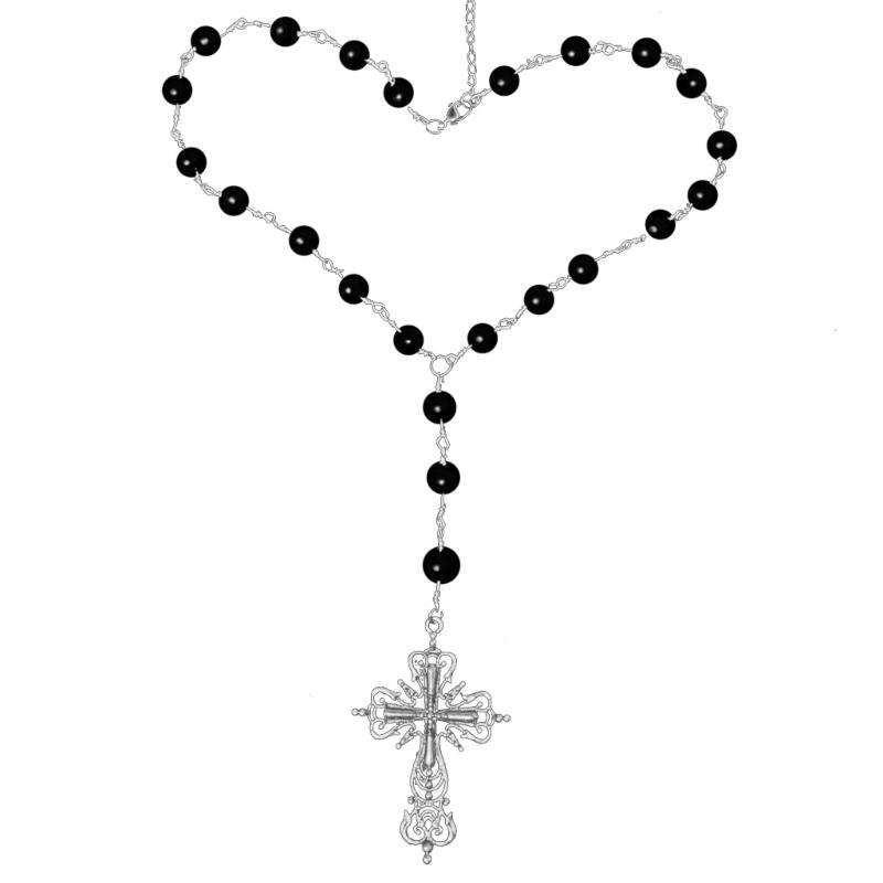 Gothic Black Pearl Cross Jesus Pendant Choker Prayer Beads Rosary Necklace for Women Punk Vintage Chain 2026 Neck Jewelry New