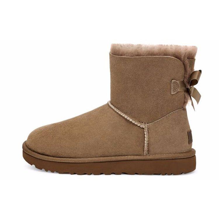 UGG Bailey Bow Ii Sheepskin Warm Durable Comfortable Bow Short Snow Boots Women boots Walnut 1016501-HCK