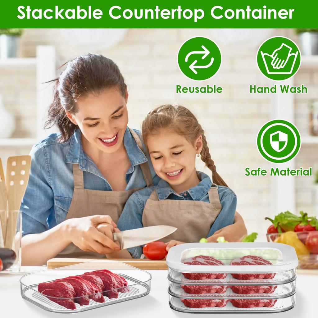For 2Pcs Deli Meat Container With Lid for Fridge Stackable Bacon Container Clear Food Storage Box with Lid Meal Prep Container F