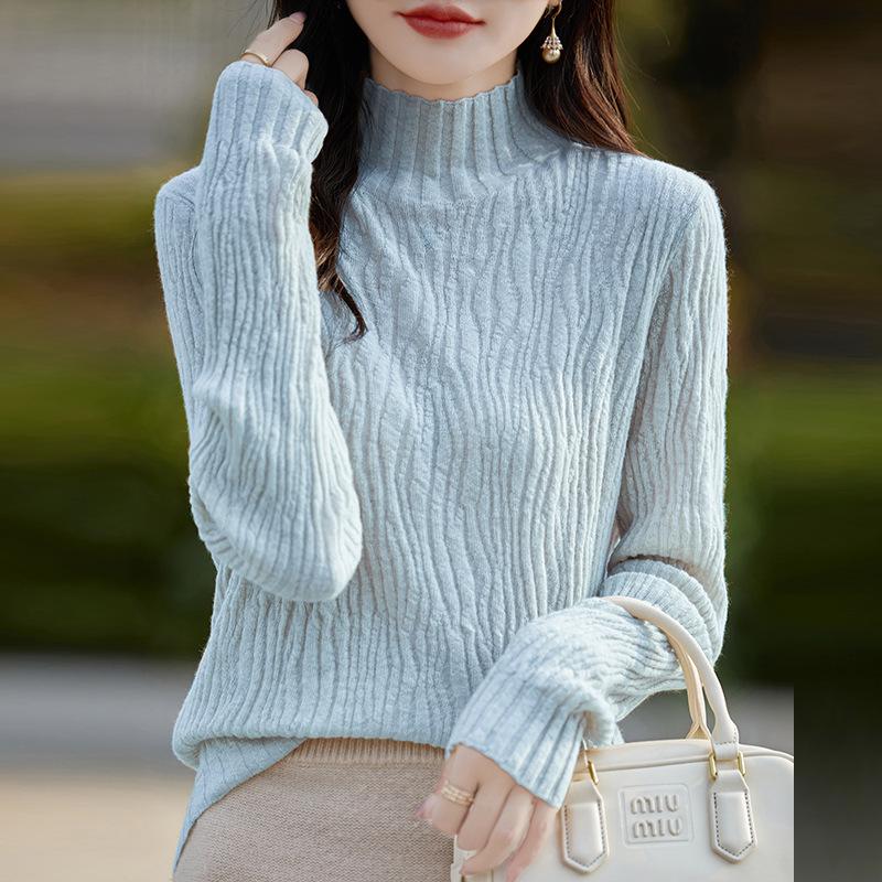 DAFIFY Moda dama ocazional toamna iarna imprimeu culoare uni cu maneca lunga jumatate pulovere cu guler