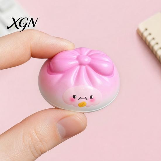 Portable Stress Reliever 12Pcs Cartoon Bow Dumpling Squeeze Toy with Steamer Box, Slow Rebound Decompression Steamed Bun Sensory Toy, Dough
