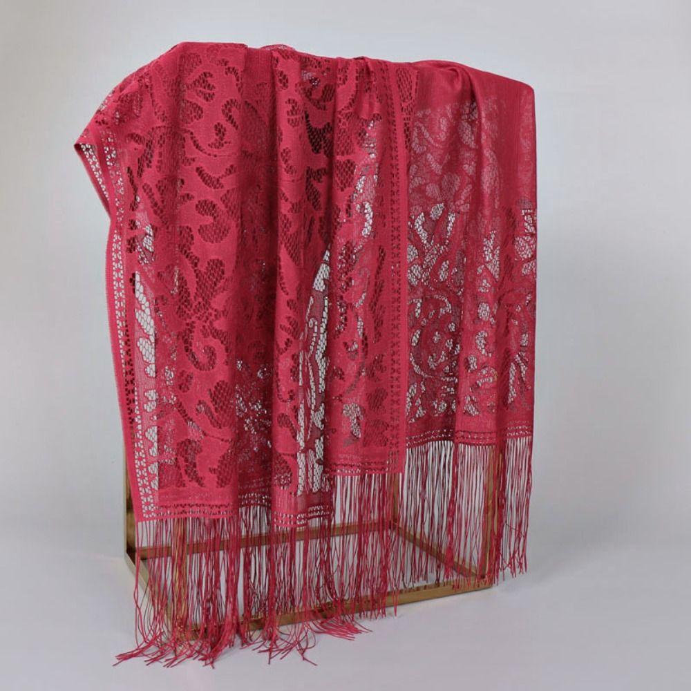 Breathable Hollow Women Lace Shawl Tassel Mesh Yarn Summer Wraps Shawl Comfortable Hijab Cover Wedding Shawl