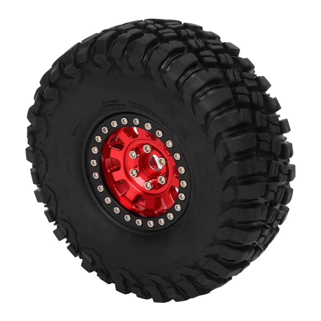 4 Pcs 1.9 Inch RC Rubber Tire with Red Aluminum Alloy Wheel Hub for RC Car Spare Part Repair Accessories