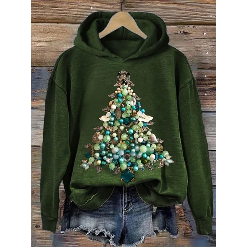 Womens Casual Hooded Sweatshirt With 3D Printed Graphic Long Sleeve Loose Fit Pullover