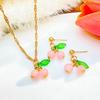 Red Sweet Cherry Clavicle Chain Necklace and Earrings Women's Summer Fashion Green Leaf Pink Cherry Fruit Pendant Zircon Set