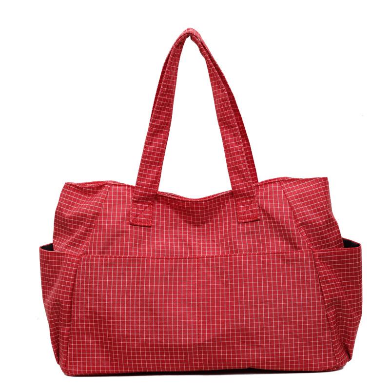 Schultertasche mit großer Kapazität Damen Vintage Karomuster Nylontasche Tragetasche Pendler Tragbar Unterarmtasche