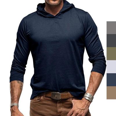 Maglietta con cappuccio casual traspirante da uomo, a maniche lunghe, in cotone, leggera, per uomo, morbida e confortevole, slim fit, pullover da lavoro