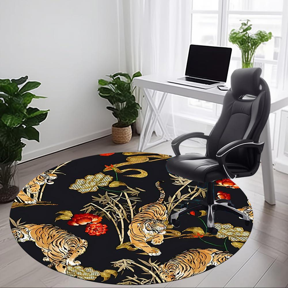 1pc Tiger Floral Pattern Office Round Rug, Non-slip, Soft and Durable Office Rug for Interior Decoration, Perfect for Office, Beautiful Decoration yy2