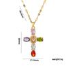 New Copper Micro Zirconia Necklace Multi-coloured Cross Pendant Hip Hop Necklace Collar Bone Chain Women's Necklace