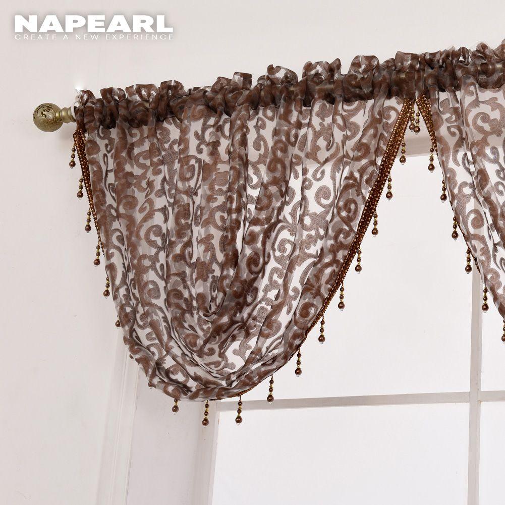 1PC NAPEARL Modern Beaded Jacquard Flower Tulle Curtain Valance for Window Decor